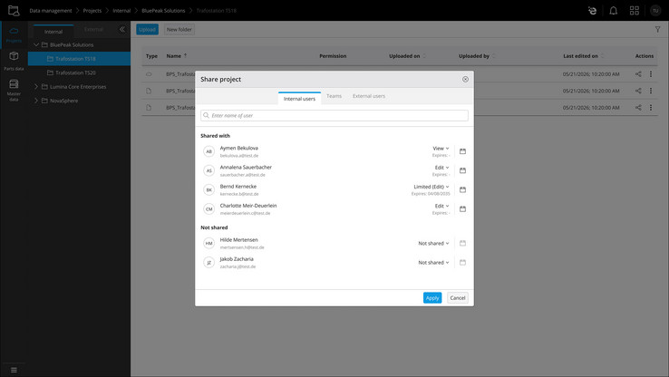 EPLAN Collaboration Apps sharing with users or teams
