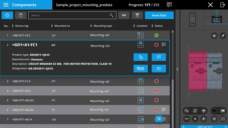 EPLAN Smart Mounting zobrazuje montážním pracovníkům, kde a jak mají být součásti umístěny.