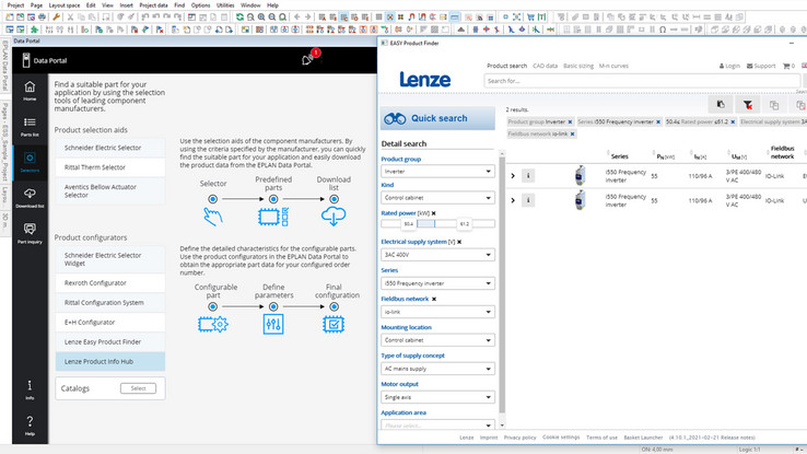 Uživatelům databáze stačí jen pár kroků pro nalezení vhodného měniče Lenze řady i550 pomocí konfigurátoru Lenze Easy Product Finder.